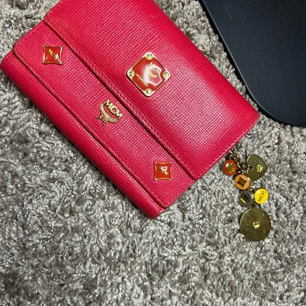 MCM Tri fold Pink Wallet with Gold Details - Picture 3 of 17